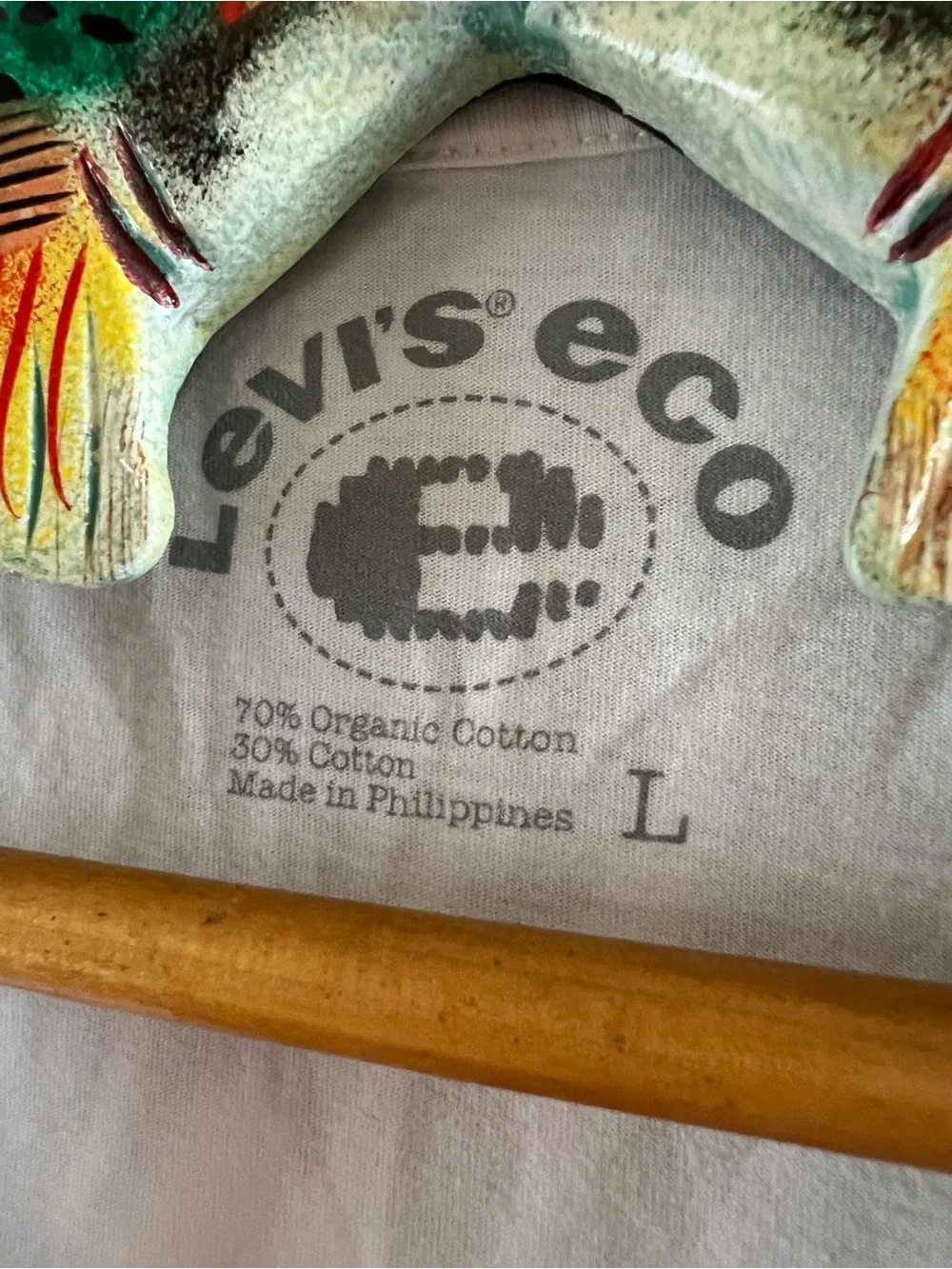 Levi's Eco White Tee w/ Black Tree & Gnome Sketch 70% organic cotton sz L